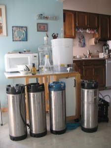 kegs in the kitchen