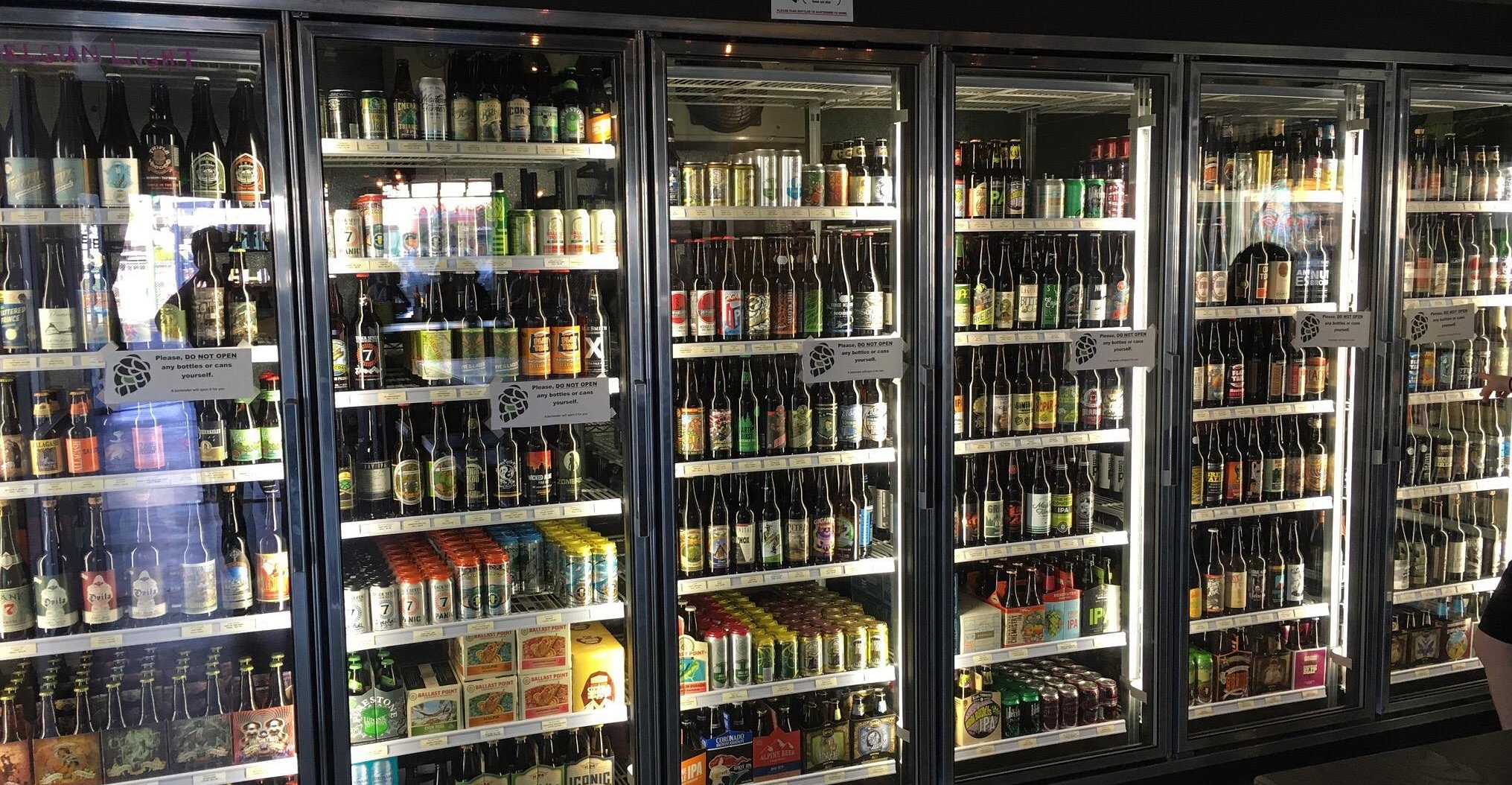 The Good Hop Bottle Shop coolers, packed full